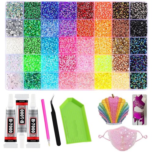 Colorful DIY Resin Rhinestone Kit, 32000 Pcs Multicolor Book Bedazzling Kit, 2-3 mm Bedazzling Kits Small Gems for Diamond Art, Clothes, Crafting, Clothing (40 Grids 32000 A)