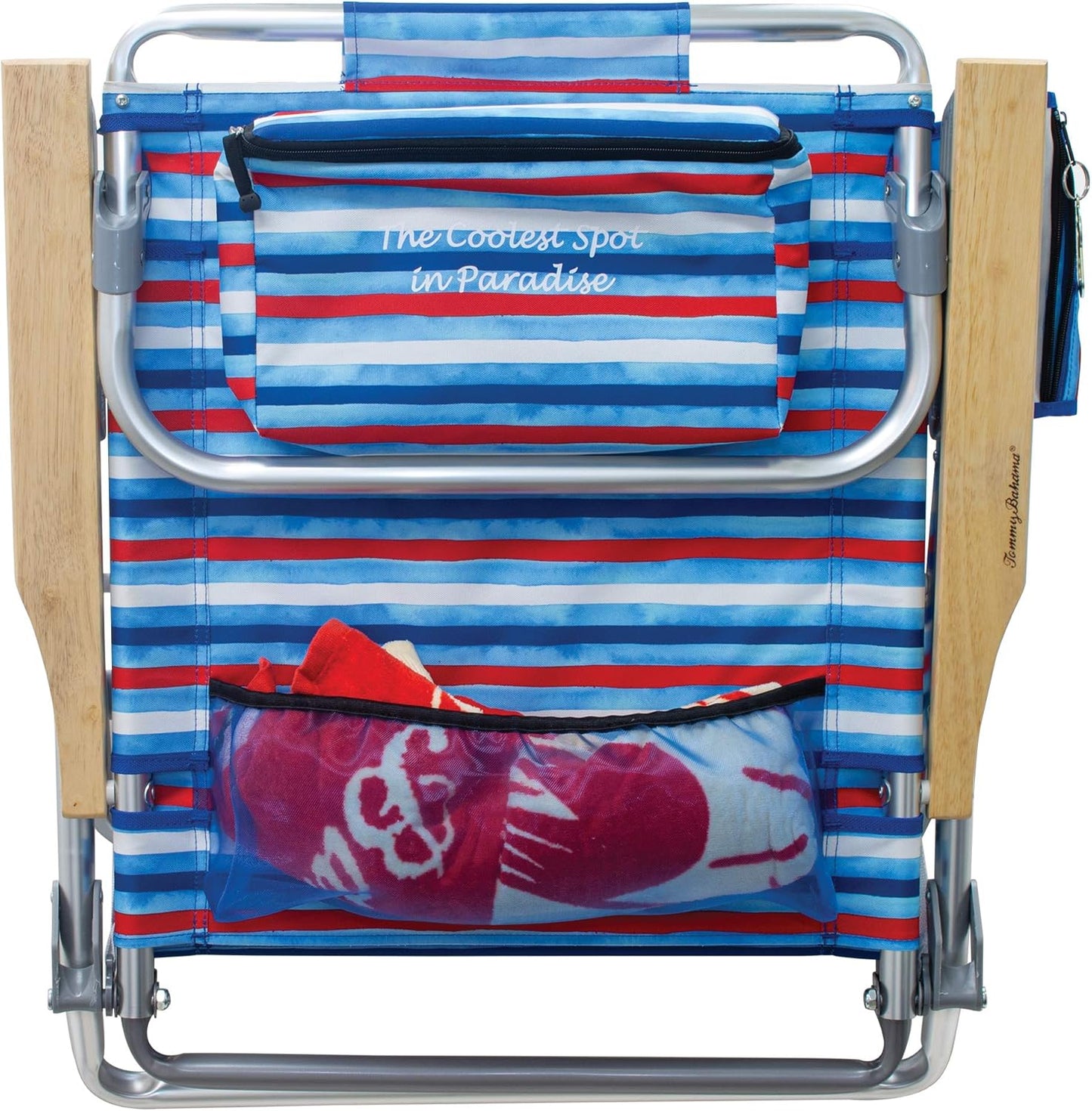 Tommy Bahama Folding Beach Chair - 5-Position Lay Flat Design | Aluminum Frame, Red, White & Blue Stripe