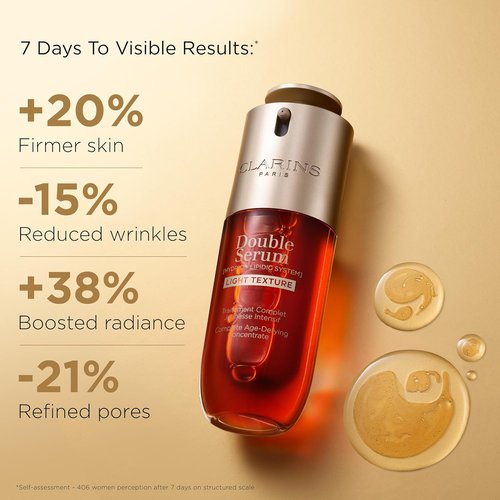 Clarins Double Serum Light Texture - Anti-Aging Serum for Firmness, Smoothness & Radiance | 24H Hydration for Combination to Oily Skin