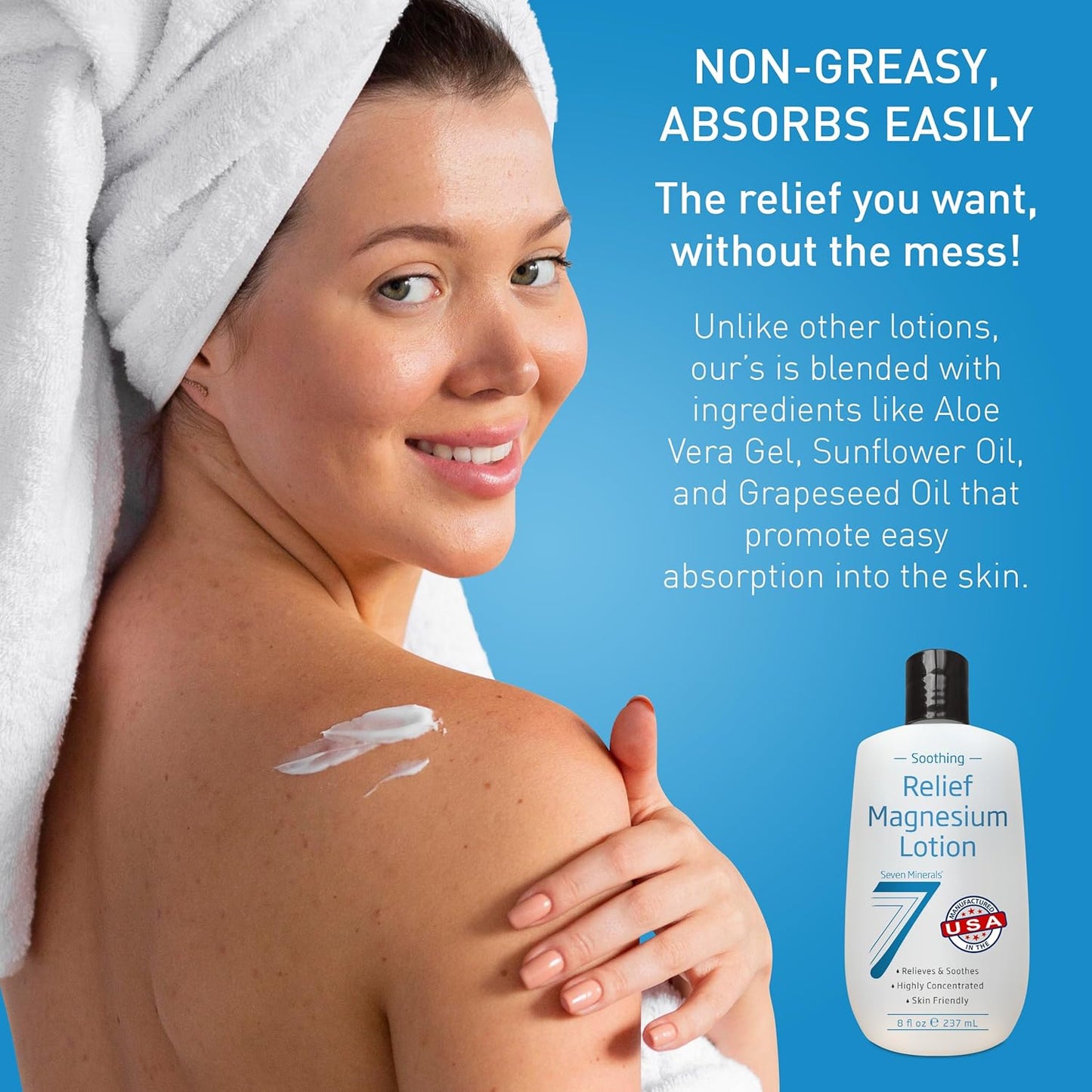 Seven Minerals Magnesium Lotion - Soothing Relief for Sleep & Joint Care | Non-Greasy, 8 fl oz
