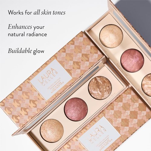 Laura Geller New York Lift-N-Glow Baked Trio Palette - Highlighter, Blush & Bronzer for All Skin Tones