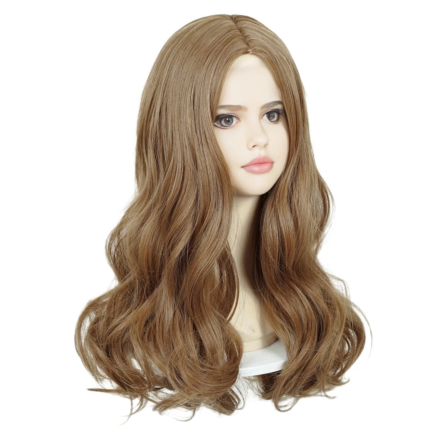 Probeauty Brown Curly Wig for Kids Girls, 19.6 Inches Long Wavy Middle Parting Heat-Resistant Synthetic Fiber Hair + Wig Cap for Halloween Costume Cosplay