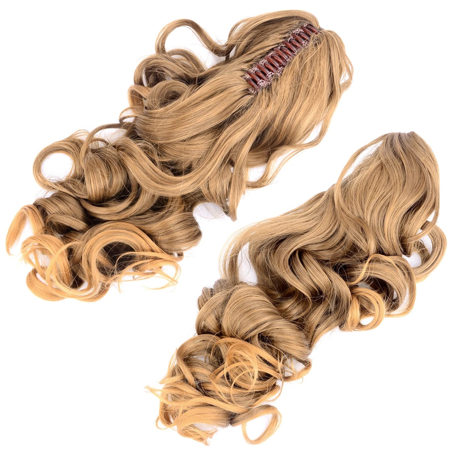 DIGUAN Claw Clip In Wavy Loose curly Synthetic Wrap Around Ponytail Extensions 24 Inches Pony Tail Clip In Extensions for Women Girl 7.4oz/210g (Golden Sandy Blonde)