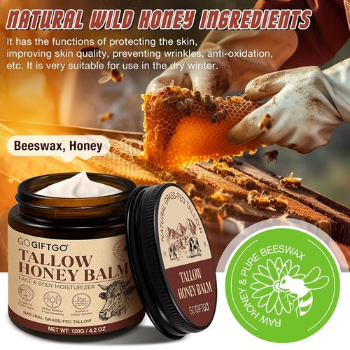 GOGIFTGO Beef Tallow Face Moisturizer - Natural Hydrating Balm with Honey for Radiant Skin (1 Piece)