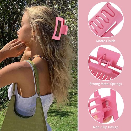 Sisiaipu 3.5 Inch Medium Hair Claw Clips 6 Pack Hair Clips for Women Square Rectangle Claw for Hair Banana Jaw Clips Hair Accessories for Girls (Pink)