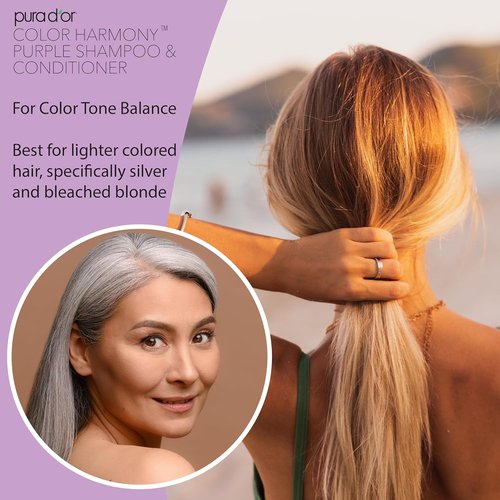 PURA D'OR ColorHarmony Purple Shampoo - 16 Oz for Bleached, Blonde & Silver Hair | Sulfate-Free, Keratin & Bamboo Fiber