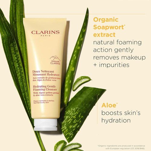 Clarins Hydrating Gentle Foaming Face Cleanser - Soothes & Softens with Aloe Vera | Soap-Free, SLS-Free | For Normal to Dry Skin