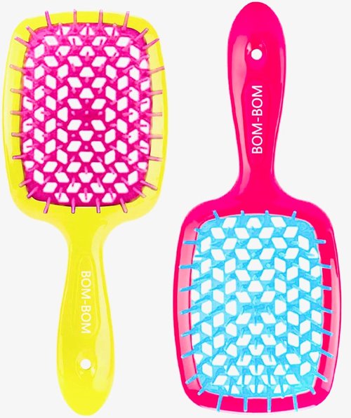 BOM BOM Detangling Hair Brush Kit - Lightweight Wet & Dry Vented Brush for All Hair Types | Pink, Blue, Yellow