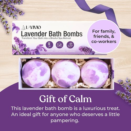 Lavender Bath Bombs by [Brand Name] - Mega Foaming, Moisturizing Relaxation | 3 x 100g Gift Set with Shea Butter & Essential Oils
