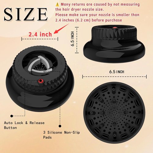LIGOLIG Hair Diffuser Attachment - Universal Diffuser for 1.4" to 2.4" Blow Dryers | Perfect for Curly & Wavy Hair - Black