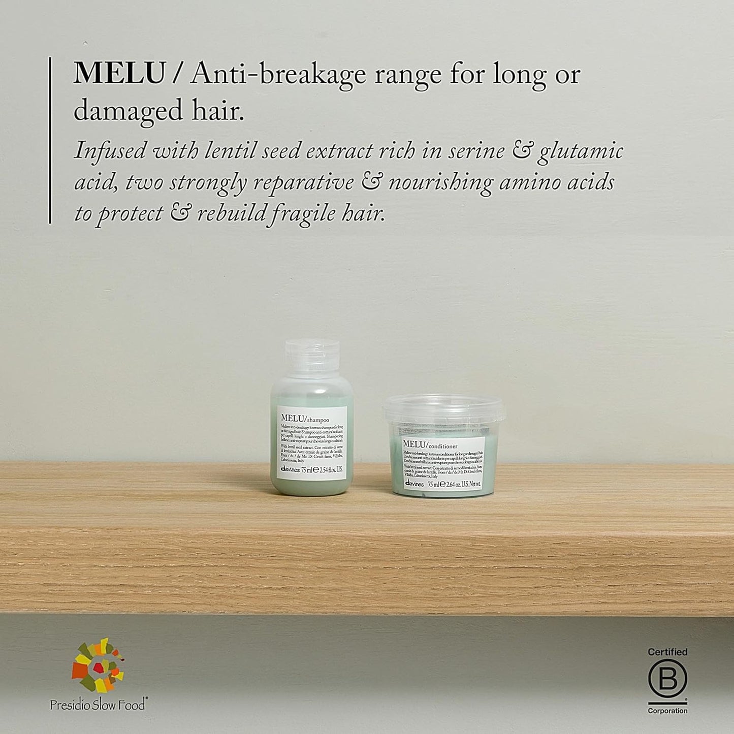 Davines MELU Shampoo - Anti-Breakage Formula for Long & Damaged Hair | Nourishing 8.8 oz