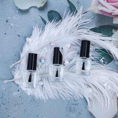 Agidea 6PCS Empty Nail Polish Bottles with Funnel, Empty Fingernail Polish Bottles Glass Rectangle with Brush & Mixing Balls Black (5ML)