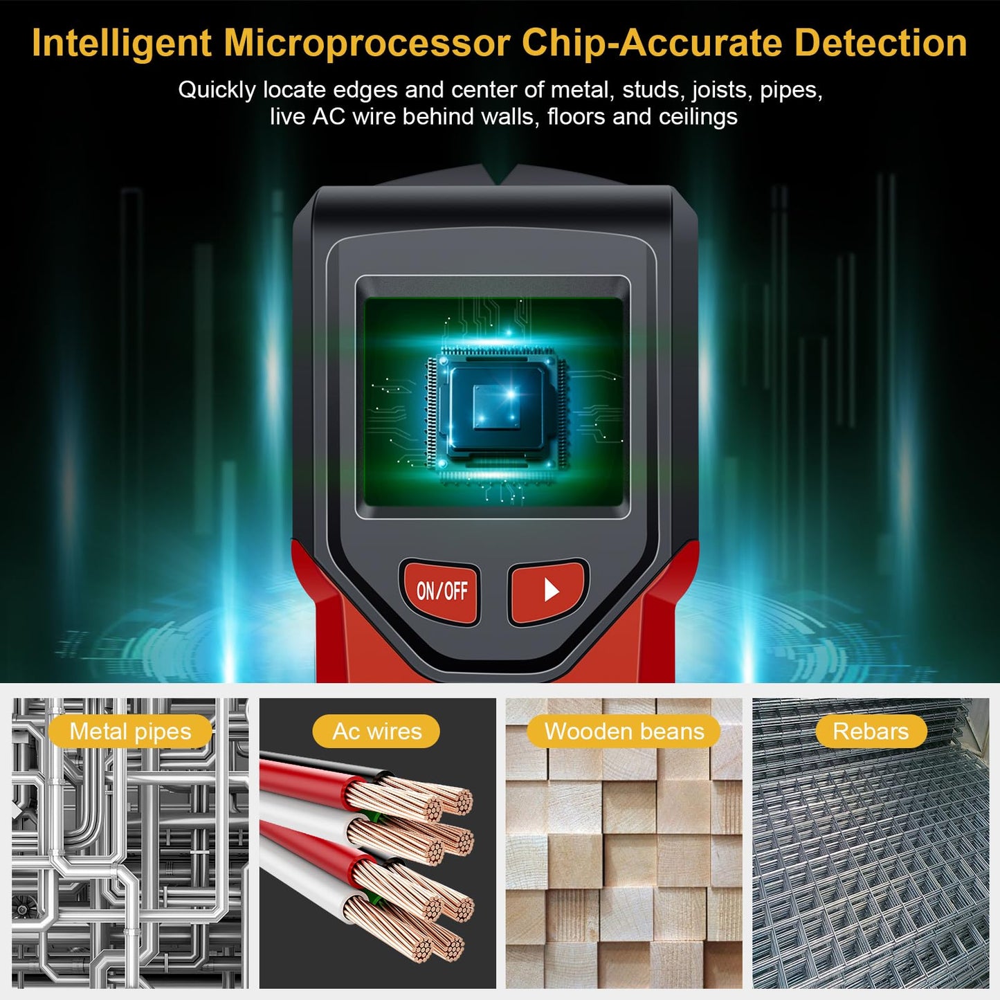 Stud Finder Wall Scanner - 5 in 1 Stud Finder Tool w/Smart Chip and HD LCD Display, Stud Detector Beam Finders for the Center and Edge of Wood AC Wire Metal Studs Joist Pipe (‎Dark Aqua)