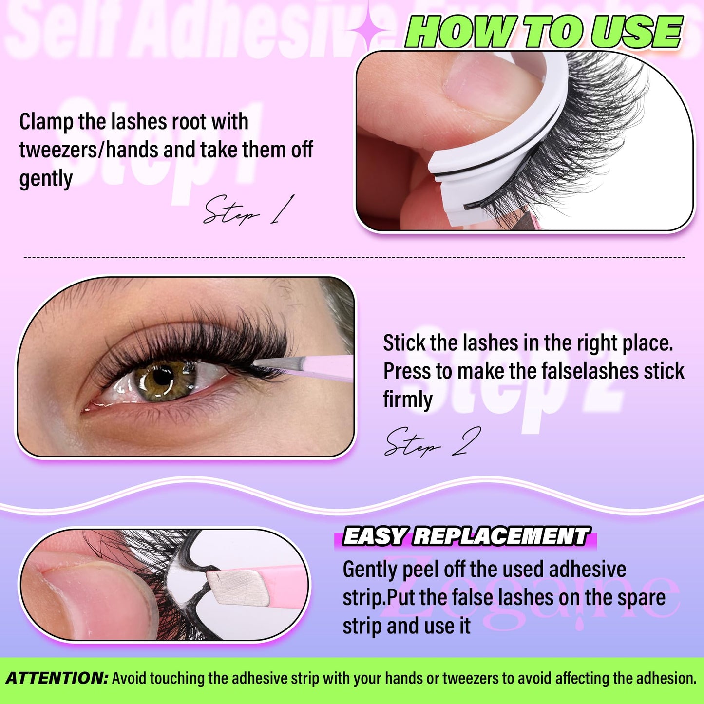 Natural Self Adhesive Lashes Cat Eye Lashes Wispy Self Adhesive Eyelashes No Glue Needed D Curl Reusable Fluffy Strip Lashes without Eyeliner Cat Eye False Eyelashes Natural Look 5 Pairs by Zegaine