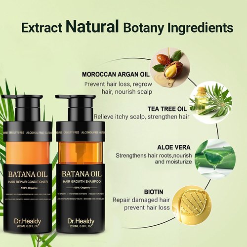 Batana Oil Shampoo and Conditioner Set - for Hair Growth,Thickening & Hydration,Sulfate Free - Fights Hair Loss & Clarifies Scalp - for Men & Women (6.8 Fl Oz×2)