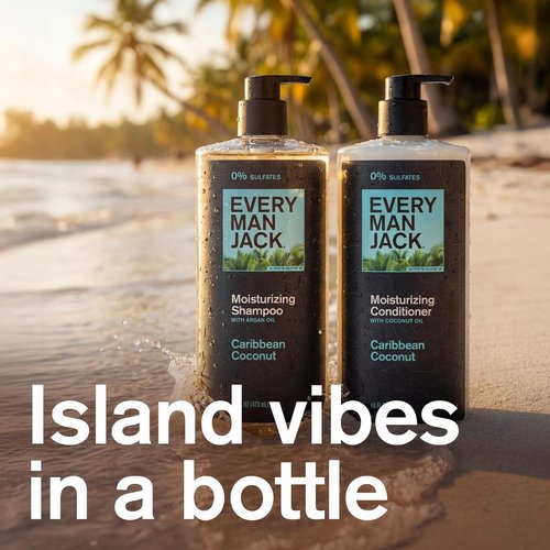 Every Man Jack Men's Shampoo & Conditioner Set - Caribbean Coconut - Sulfate-Free, Plant-Powered Moisturizers - 16 fl oz (2 Pack)