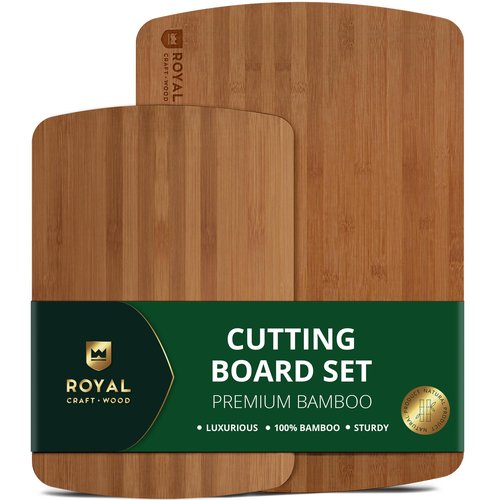 ROYAL CRAFT WOOD Acacia Wood Cutting Boards Set of 3 – Premium Wooden Cutting Boards for Kitchen Meal Prep & Serving - Charcuterie & Chopping Butcher Block for Meat with Deep Juice Groove Side Handles