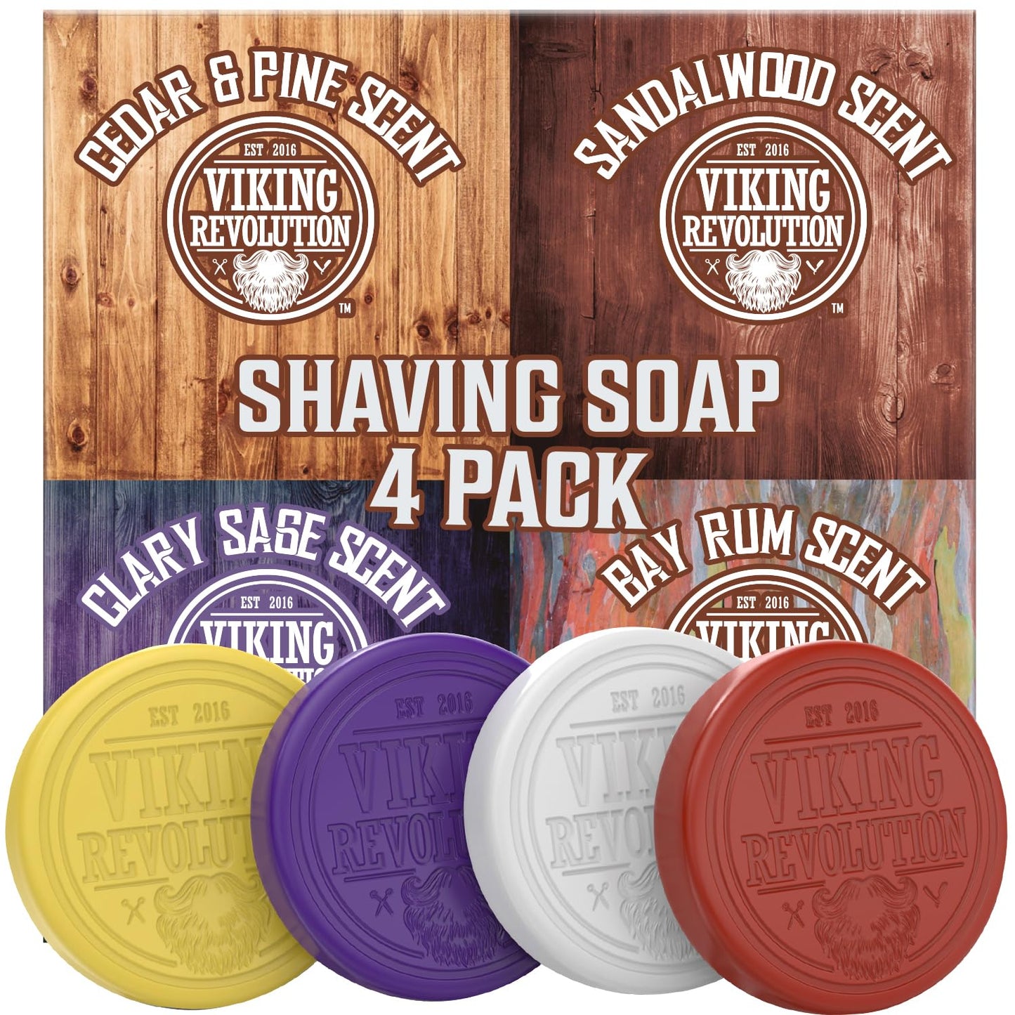 Viking Revolution Shaving Soap - Smooth Wet Shave Soap Puck | 4 Pack Variety, 2.5oz Each
