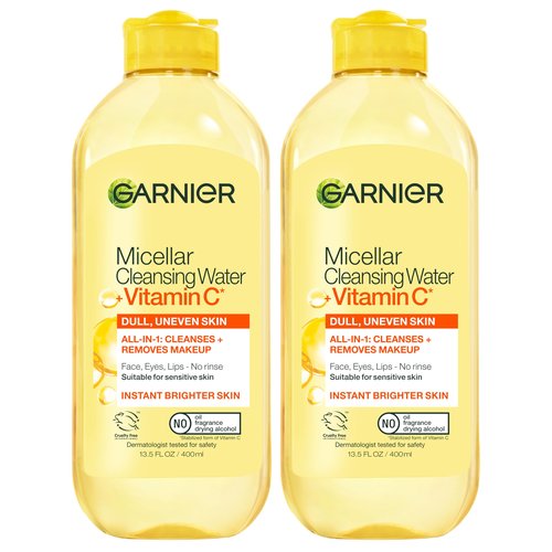 Garnier Micellar Water with Vitamin C, Facial Cleanser & Makeup Remover, Brightening & Hydrating, For All Skin Types, Vegan, Cruelty Free, 13.5 Fl Oz (400mL), 2 Count