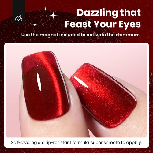 beetles Gel Polish Ruby Red Cat Eye Gel Nail Polish - 15ML Red Cat Eye Glitter Gel Polish Magnetic Shimmer Effect Soak Off UV French Nail Art Design Salon DIY Manicure Gifts for Women