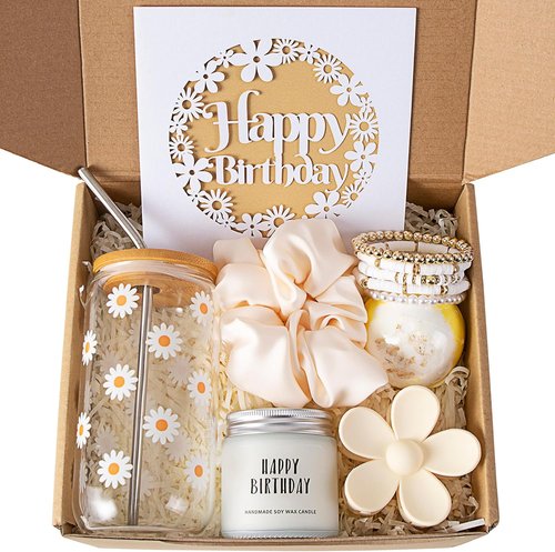 JTEWB Birthday Gift Box - Cute Daisy Aesthetic Glass Cups Set for Women & Teen Girls | 7-Piece Collection