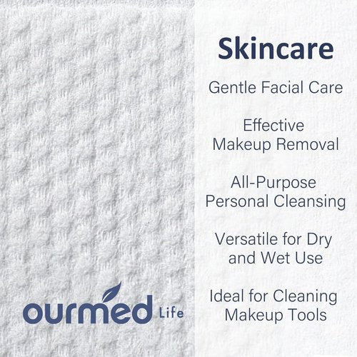Ourmed Life Face Towels - Biodegradable Disposable Facial Cloths for Sensitive Skin | 100 Count, Lint-Free