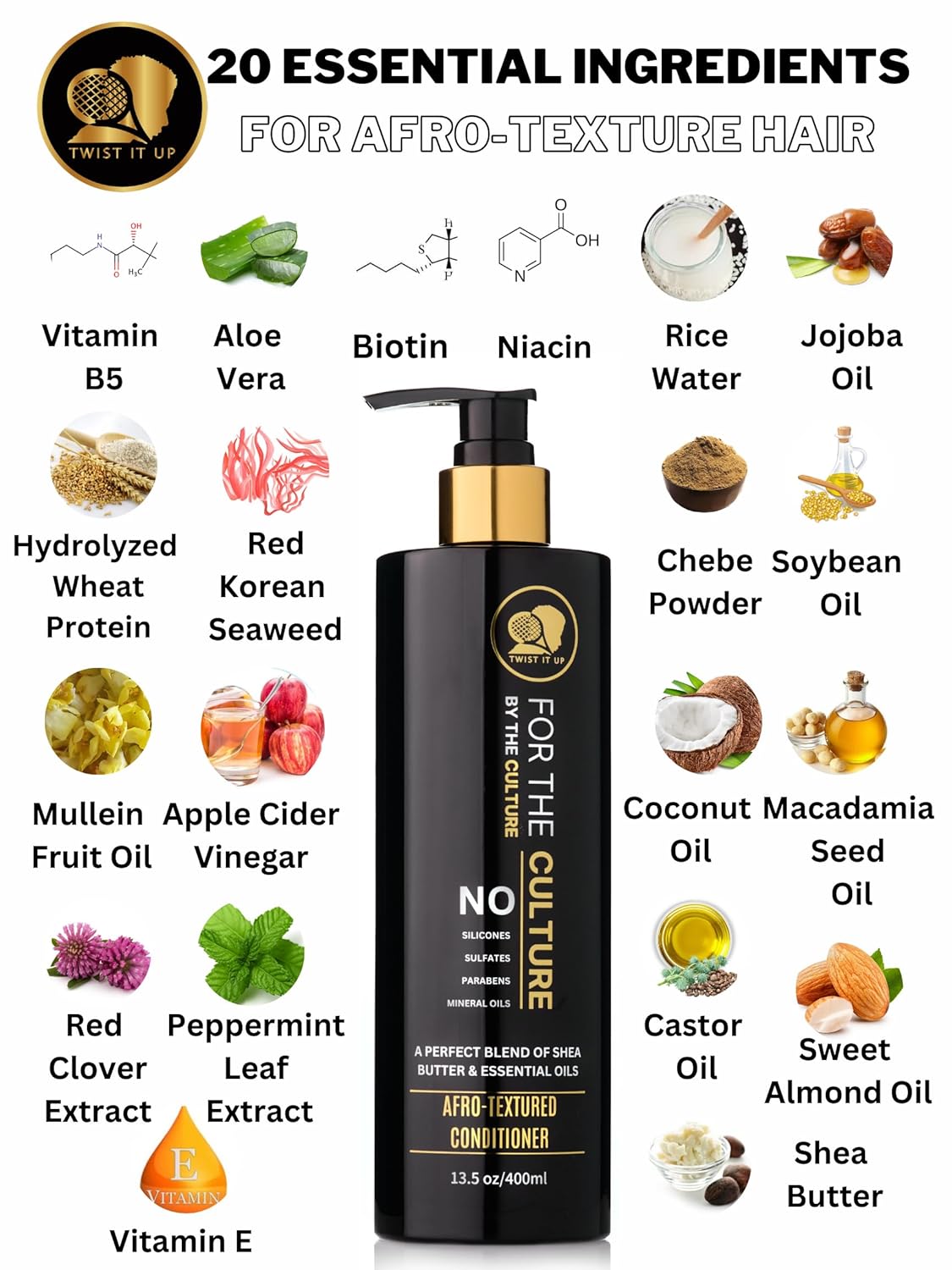 Twist It Up Hair Conditioner - Sulfate-Free Formula with 20 Natural Ingredients for Curly Hair | 13.5 Fl Oz