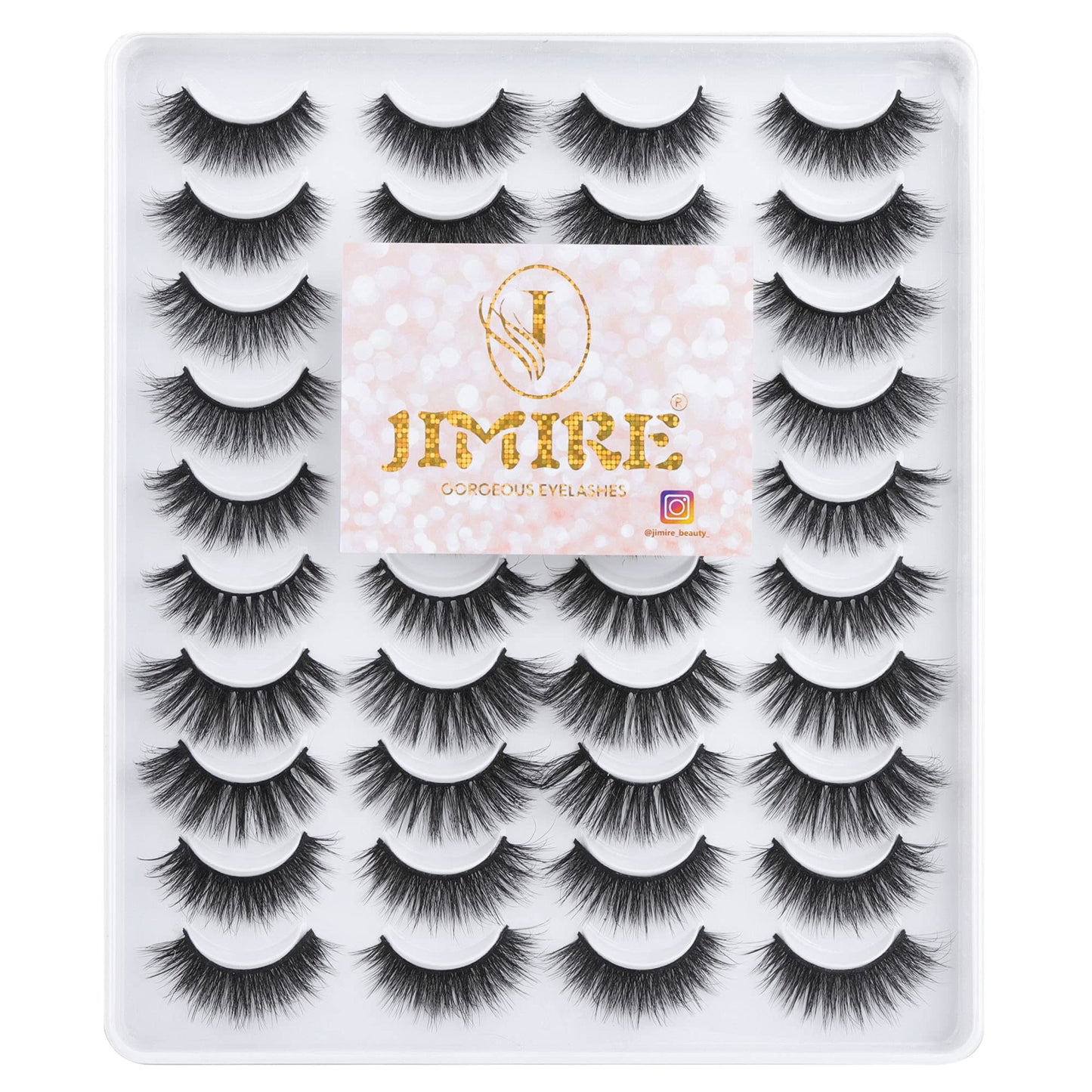 JIMIRE 20 Pairs False Eyelashes 5 Styles Cat Eye Lashes Pack Fluffy Natural Volume Faux Mink Lashes Packs