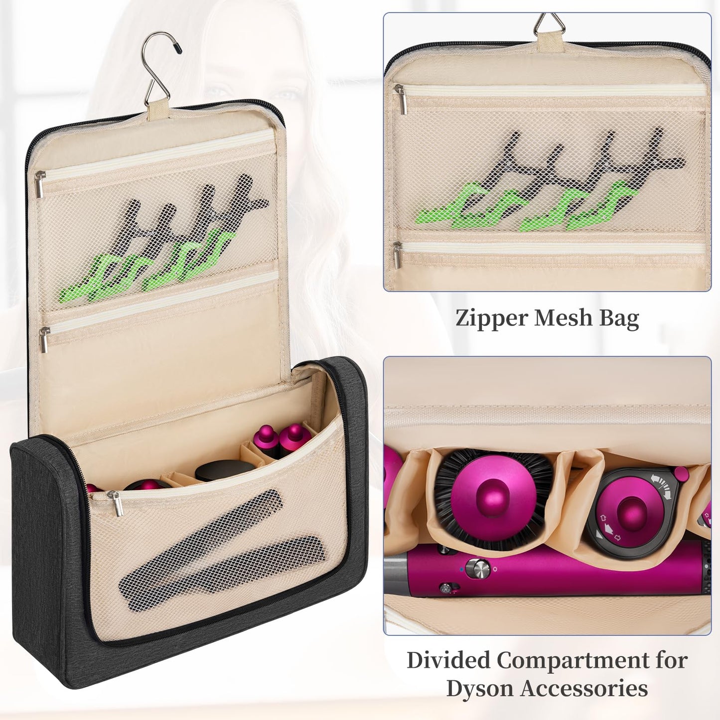 WELIDAY Travel Storage Bag Compatible with Dyson Airwrap Styler, Portable Travel Organizer for Hair Curler and Attachment with Multi-pockets (Front Open Design, Gray)