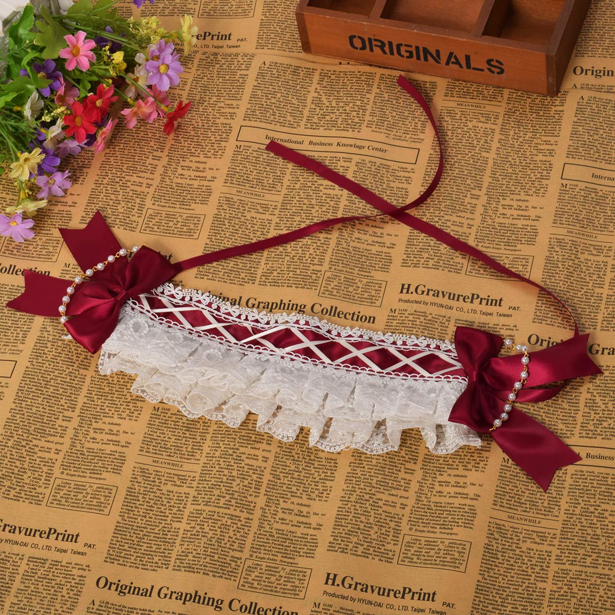 COSDREAMER Girls Maid Cosplay Headband Lace Flower Headwear (Red)