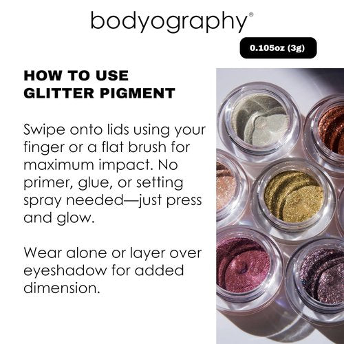 Bodyography Glitter Pigment Eye Shadow - Long-Lasting Shimmer | Vegan & Paraben-Free | Stratus (Champagne/Pink) 1.5g