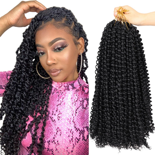 Dorsanee Passion Twist Hair 16 Inch 7 Packs Water Wave Crochet Hair Long Bohemian Curly Braiding Hair for Butterfly Locs, Faux Locs, Boho Style Spring Twist Crochet Braids (1B#)