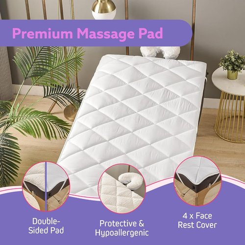 Double-Sided Massage Table Pad - Plush Fleece & Microfiber Cover | Soft Spa Bed Topper, 76"x34", White