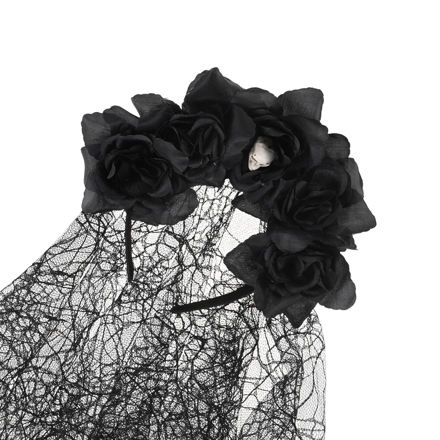 Fleursun Day of The Dead Floral Crown Mexican Flower Headpiece for Halloween Cosplay Costume Headpiece (Black veil)