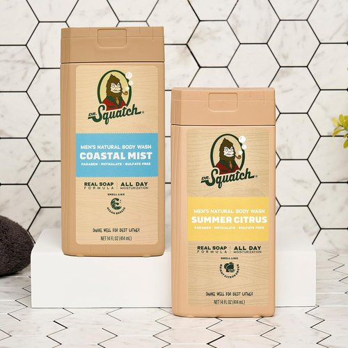 Dr. Squatch Men's Body Wash - Nourishing, Moisturizing Formula | Coastal Mist & Summer Citrus (14 oz, 2-Pack)