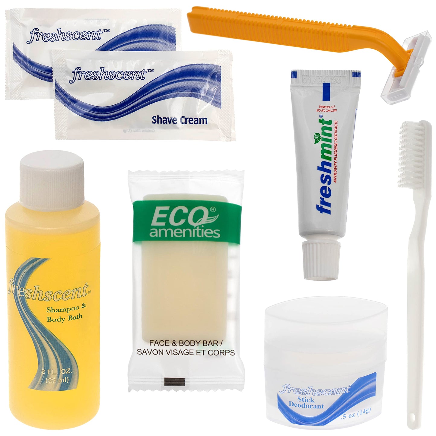 Moda West 24 Kits - Bulk Case of Wholesale Basic Toiletry Kits for Men, Women, Travel, Charity In Pouch With See Thru Window