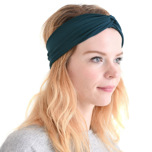 CHARM Womens Headband Wrap Bandana - Stretch Elastic Yoga Workout Running Head band Blue Green