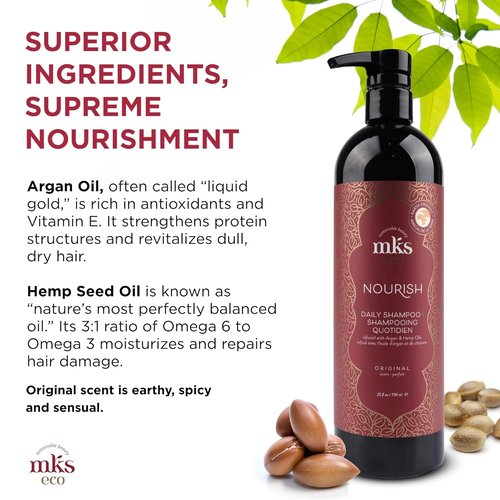MKS Eco Nourish Shampoo - Cleanses & Strengthens Fine Hair - 25 fl oz | Vegan & Cruelty-Free with Argan Oil