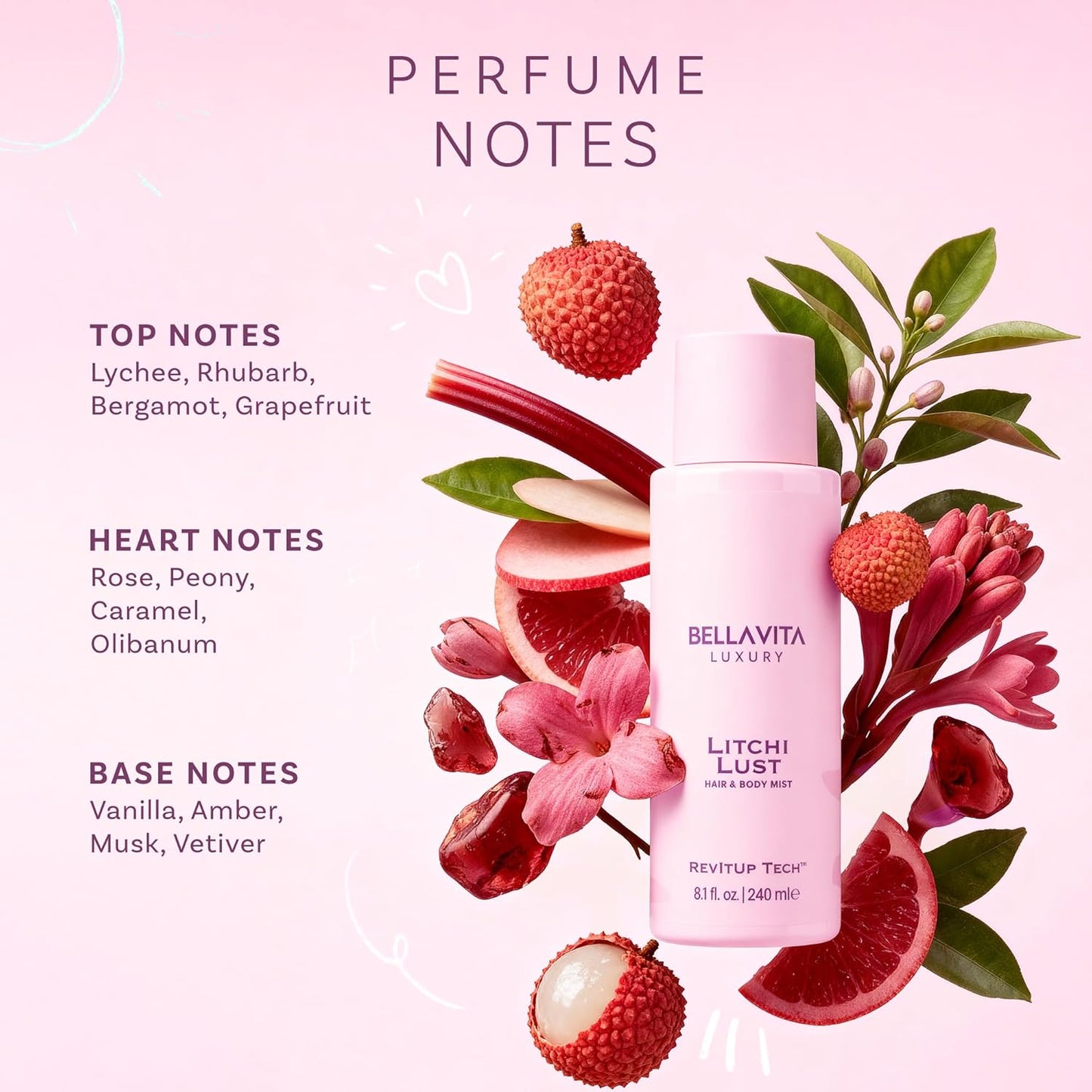 Bellavita Luxury Litchi Lust Hair & Body Mist - Sweet Fruity Spray | Alcohol-Free | 8.12 fl. oz | 240 ml
