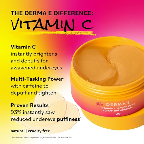 Derma E Vitamin C Under Eye Patches - Brightening Hydro Gel for Dark Circles (60 Ct, 30 Pairs)