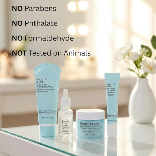 Global Beauty Care Collagen Skin Care Set - Hydrating & Firming Facial Cleanser, Serum, Eye Cream & Face Cream | 4-Piece Routine with Peptides & Hyaluronic Acid