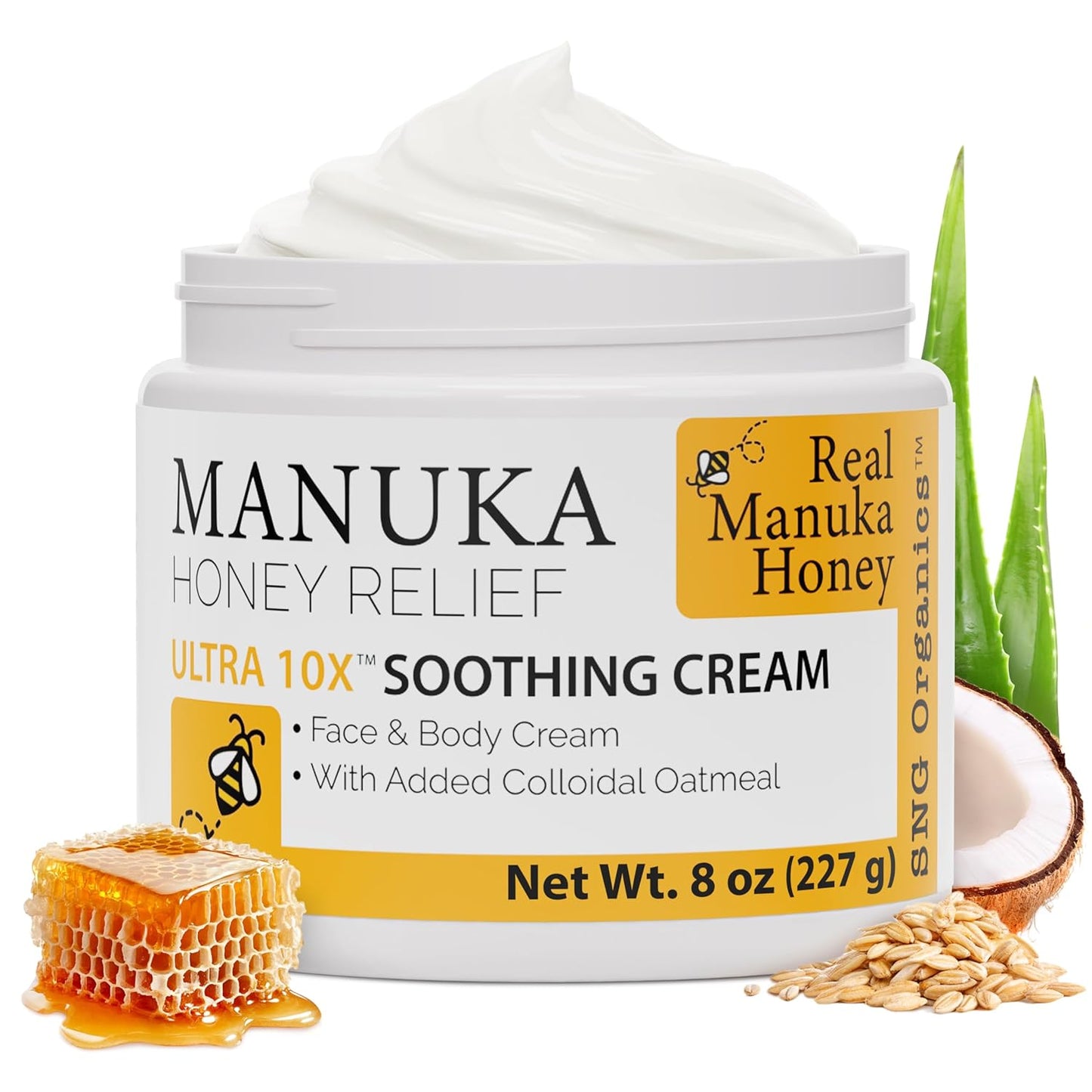 Super Natural Goods Manuka Honey Cream - Hydrating Lotion for All Skin Types | 8oz Moisturizing Body Cream with Real Manuka Honey, Aloe Vera & Cocoa Butter