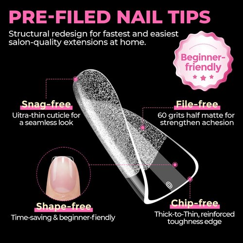 UNA GELLA Short Square Nail Tips 504PCS Pre Etched Extra Short Soft Gel Fake Nails Tips for Women DIY Squoval Press On Nails Extension French Style Salon Full Cover Acrylic Tips 12 Sizes