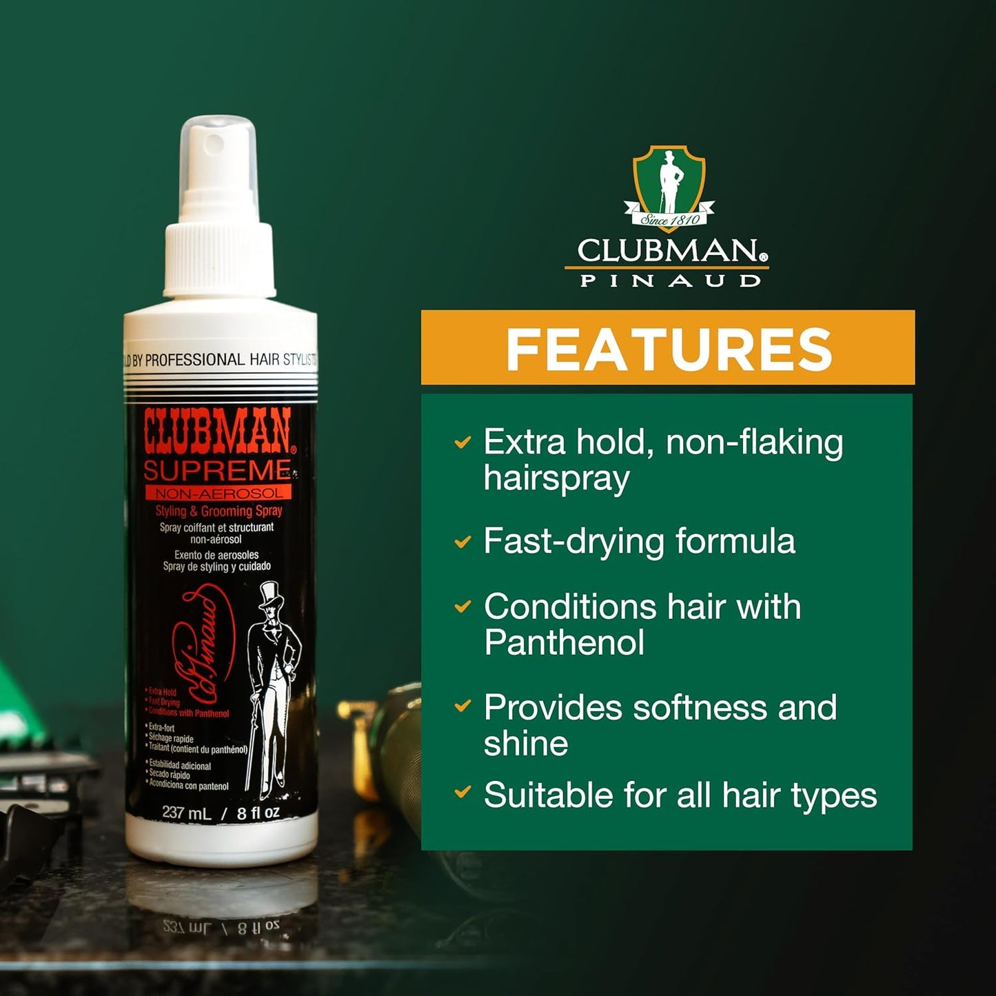 Clubman Supreme Hairspray - Extra Hold Styling & Grooming Spray for Men, 8 fl oz