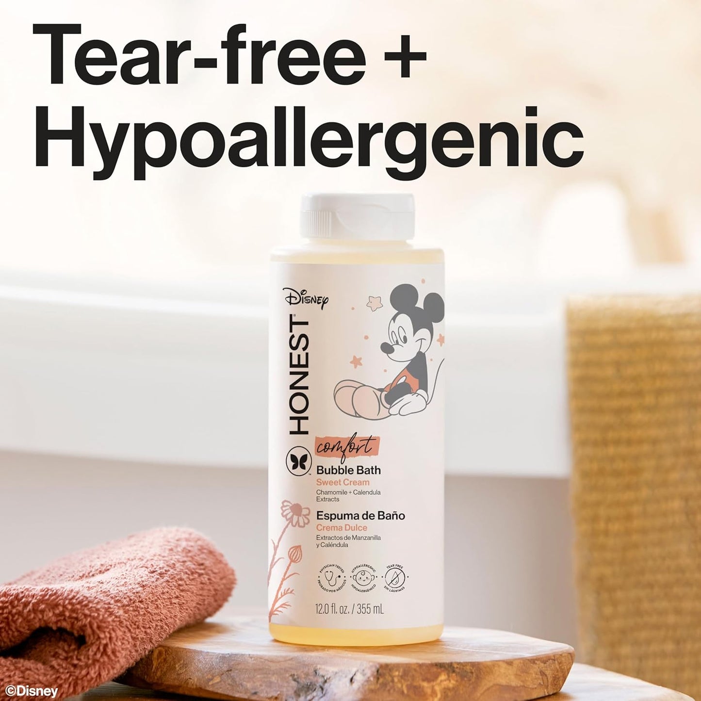 The Honest Company Foaming Bubble Bath - Gentle Tear-Free Formula with Mickey Mouse | 12 fl oz