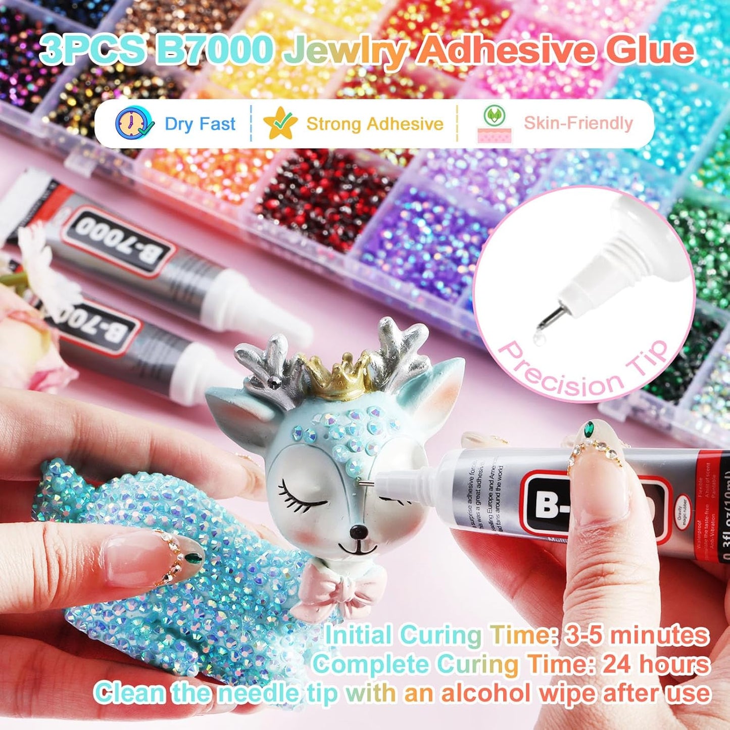 Bedazzling Kit with Resin Rhinestones, 32,000 pcs 40 Colors 3 mm Flatback Jelly Gems Bedazzler Set & B7000 Glue, DIY Nails, Shoes, Mugs, Books, Crafts & Diamond Art