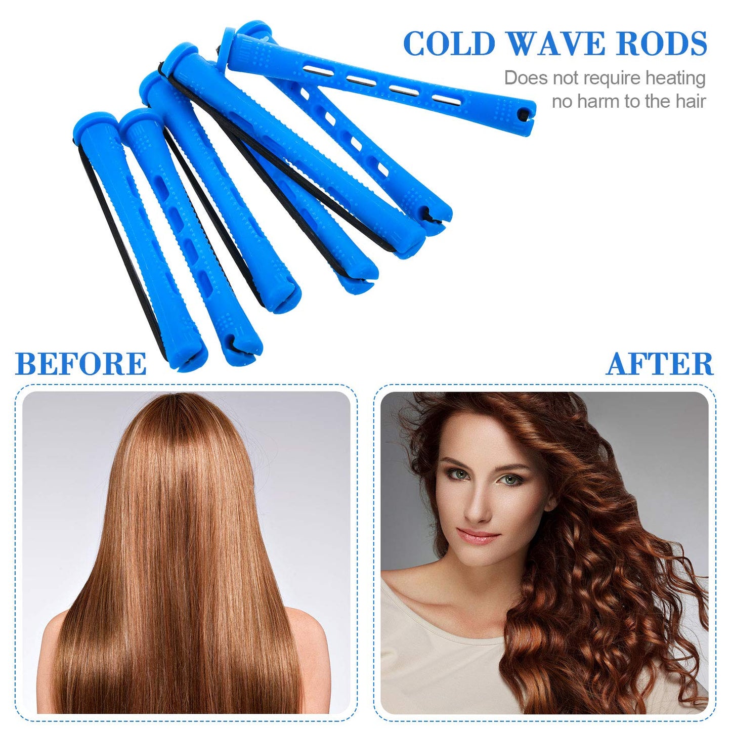 WILLBOND Hair Perm Rods - 96 Pcs Heatless Curlers with 2 Steel Pintail Combs | 0.35 Inch, Blue