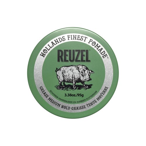 REUZEL Green Grease Pomade, Medium All Day Hold, Oil-Based Styling Wax, Medium Shine, Easy To Wash Out, For All Hair Types