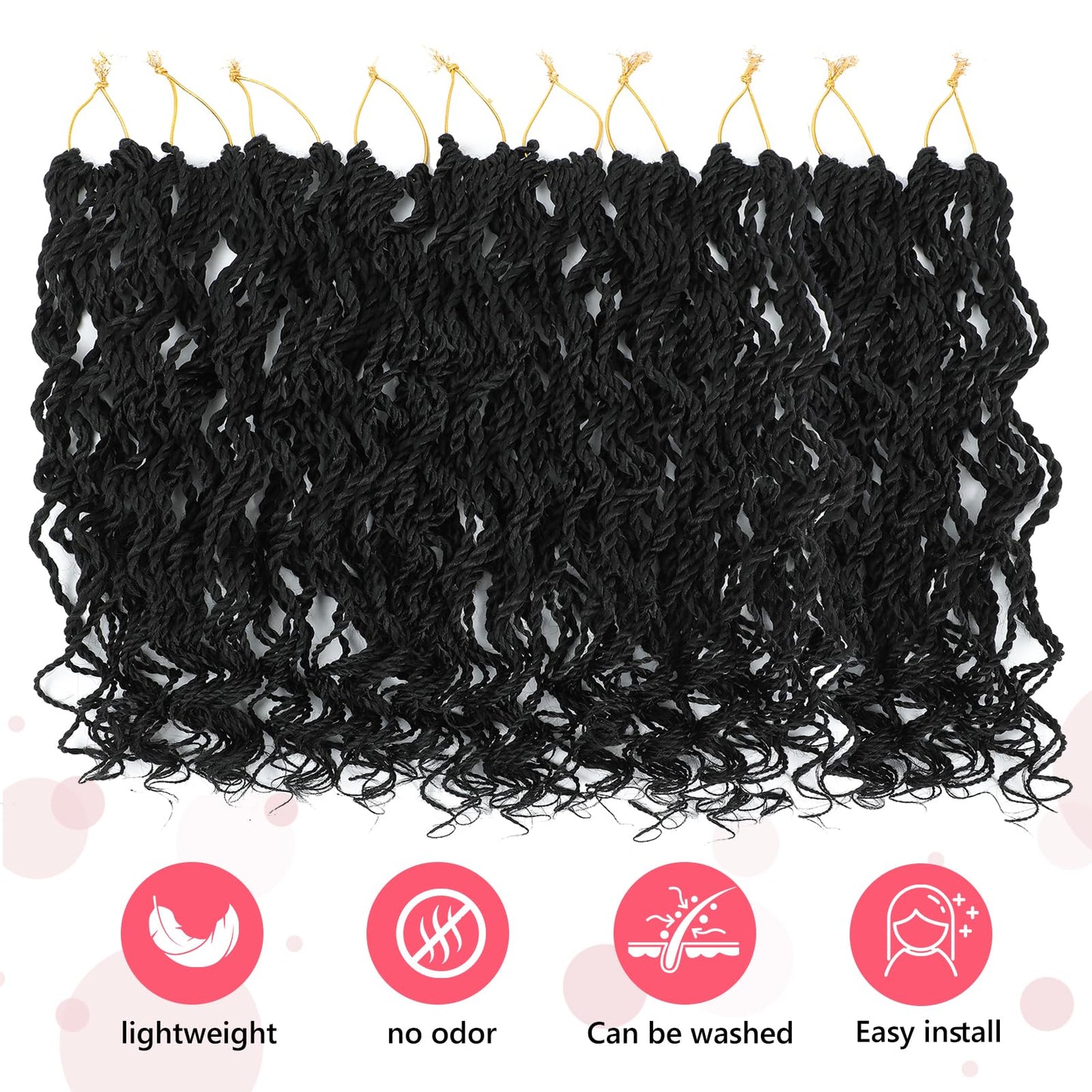 Wavy Senegalese Twist Crochet Hair For Black Women 12 Inch 10 Packs Senegalese Twist Braiding Hair Crochet Twists Pre Looped Twist Crochet Hair Curly Crochet Twist Hair With Curly Ends(1B#)