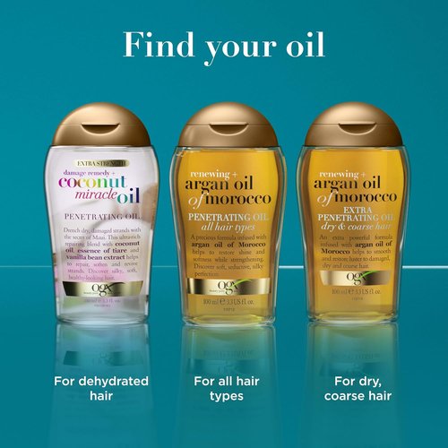 OGX Renewing Argan Oil of Morocco - Cold-Pressed Hair Treatment & Shine Oil for All Hair Types, 3.3 fl oz